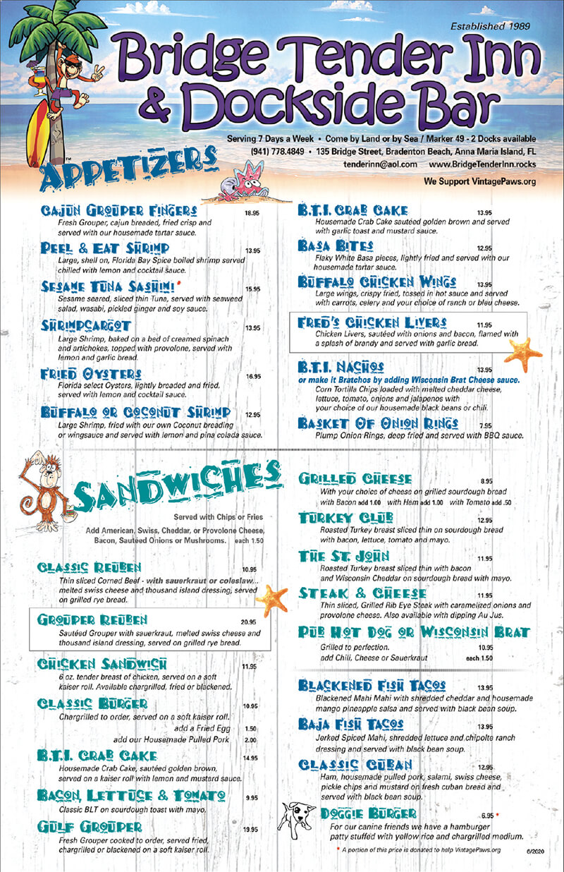 Front of the menu image